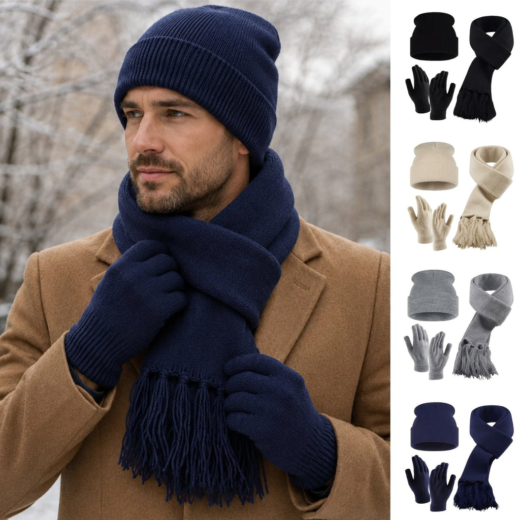 Gebreide wintermuts met kwastje uit een complete winterset