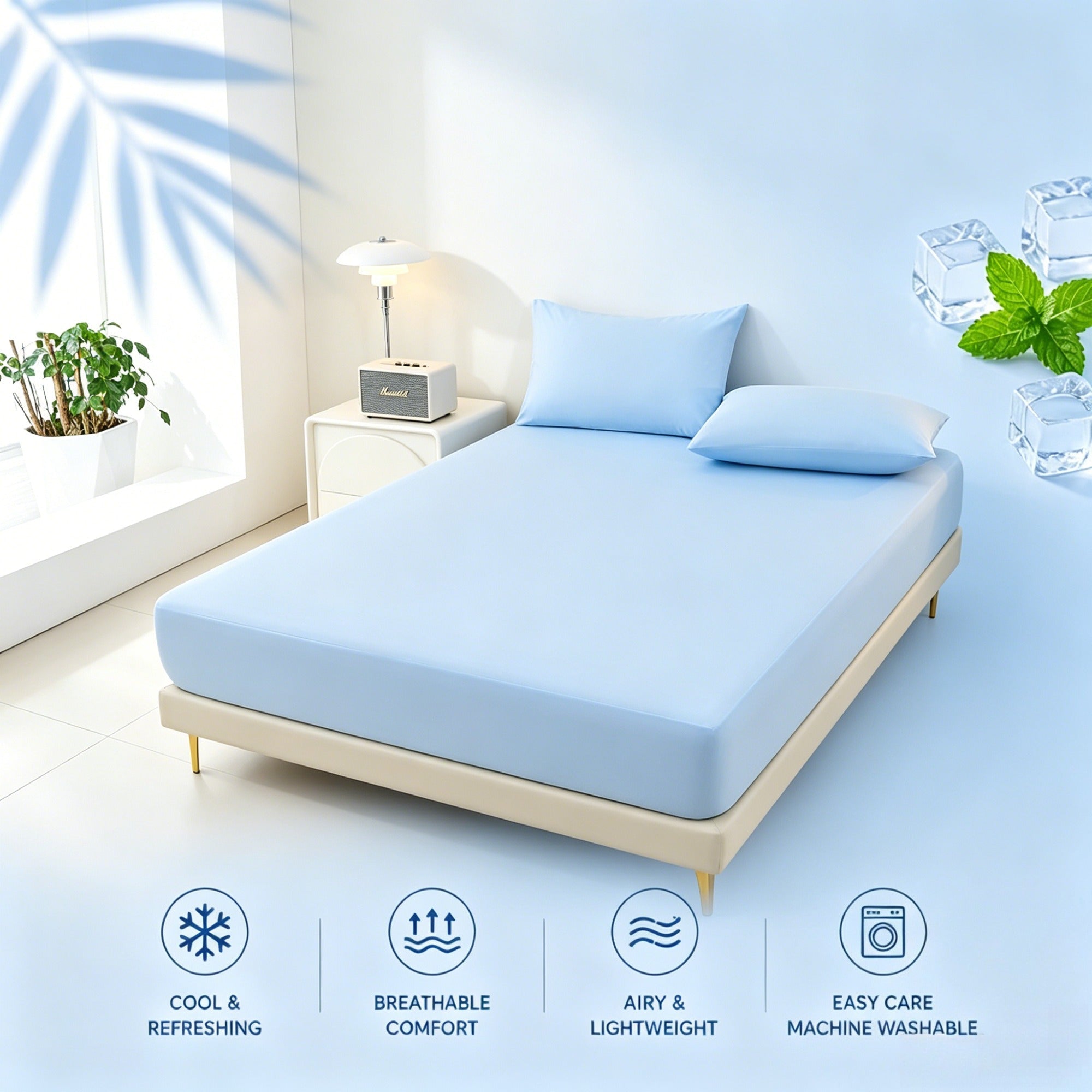 Verkoelend hoeslaken van ijszijde met 360° elastische pasvorm voor een fris en comfortabel bed