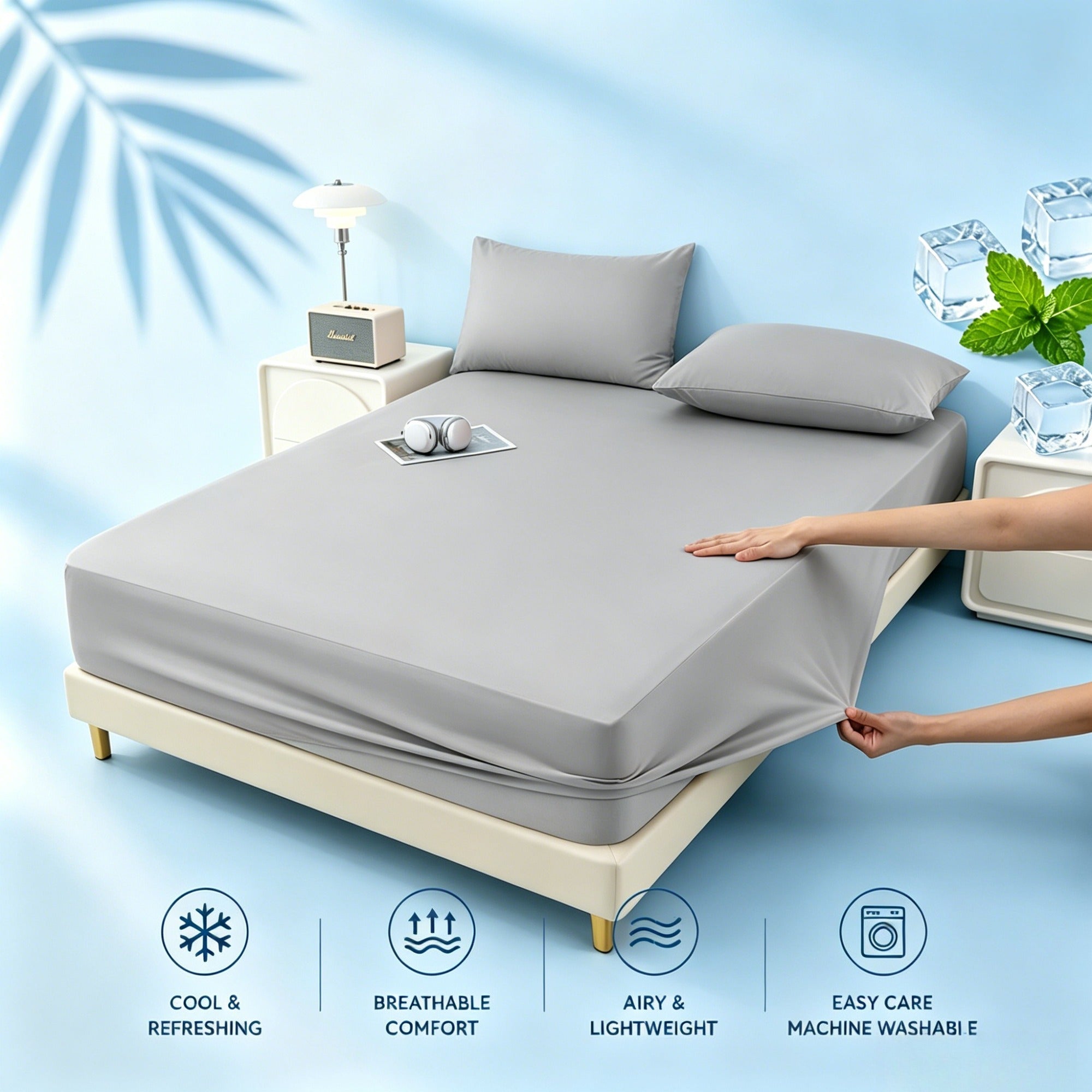 Verkoelend hoeslaken van ijszijde met 360° elastische pasvorm voor een fris en comfortabel bed