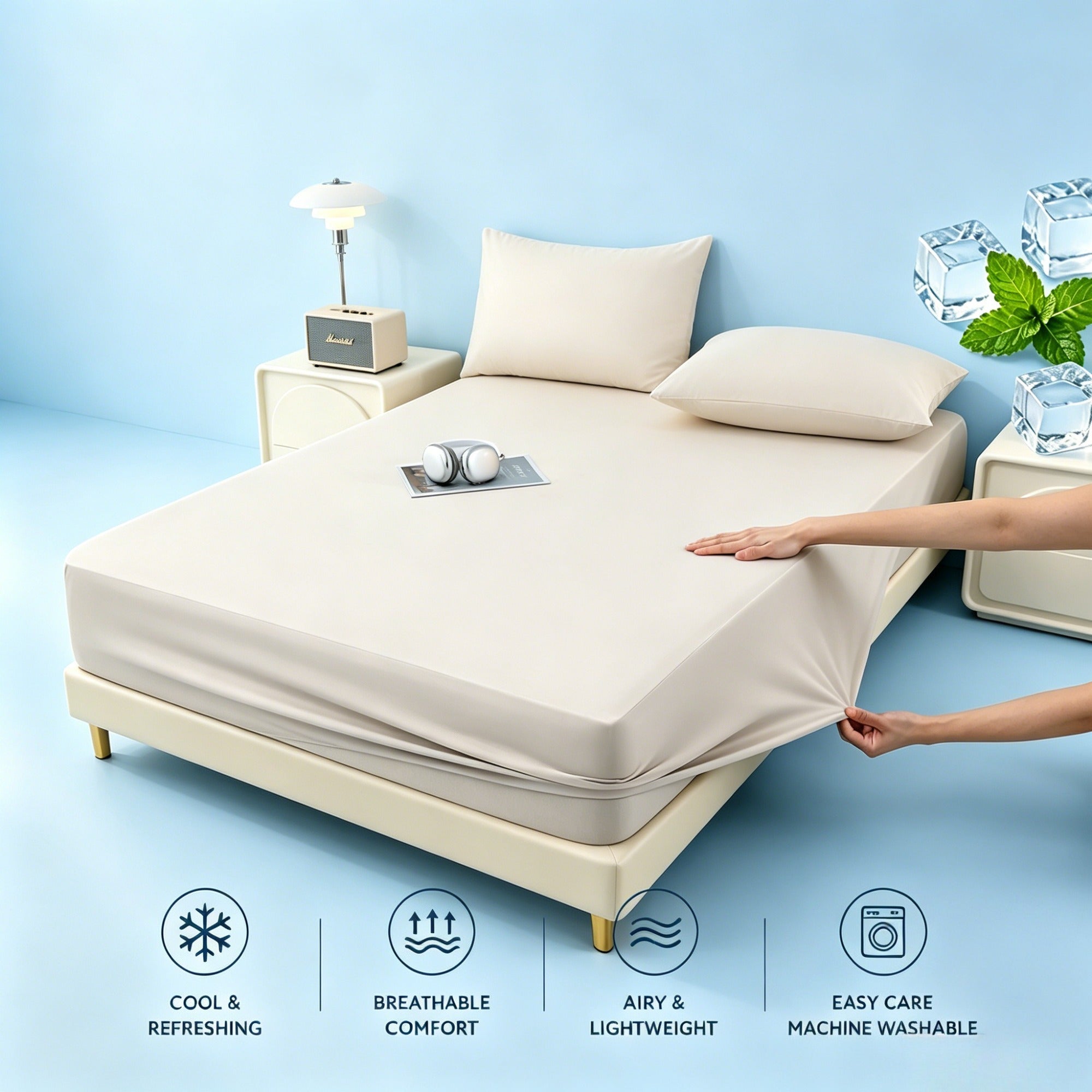Verkoelend hoeslaken van ijszijde met 360° elastische pasvorm voor een fris en comfortabel bed