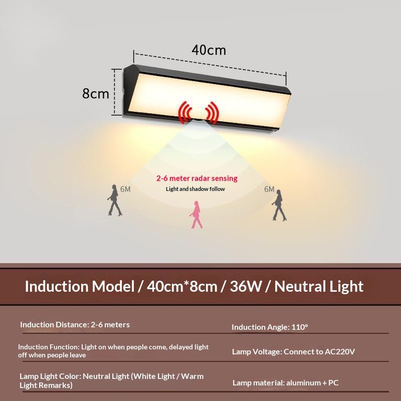 LED aluminium wandlamp met bewegingssensor en IP65 voor gevel, tuin, balkon en entree