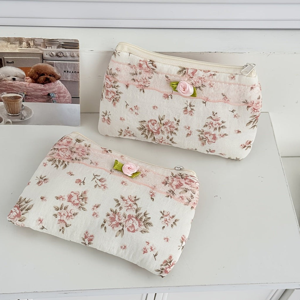 Vintage make-uptas met kanten afwerking en rozenprint - Spotlights shopping