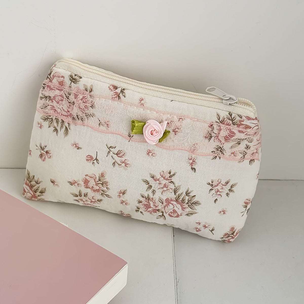 Vintage make-uptas met kanten afwerking en rozenprint - Spotlights shopping