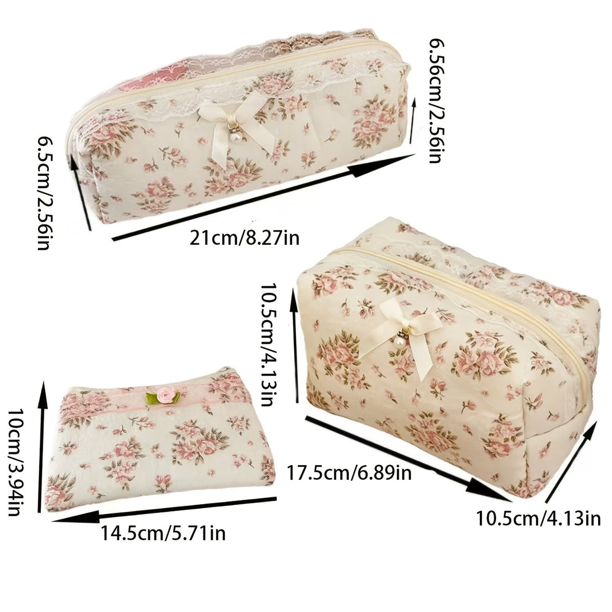 Vintage make-uptas met kanten afwerking en rozenprint - Spotlights shopping