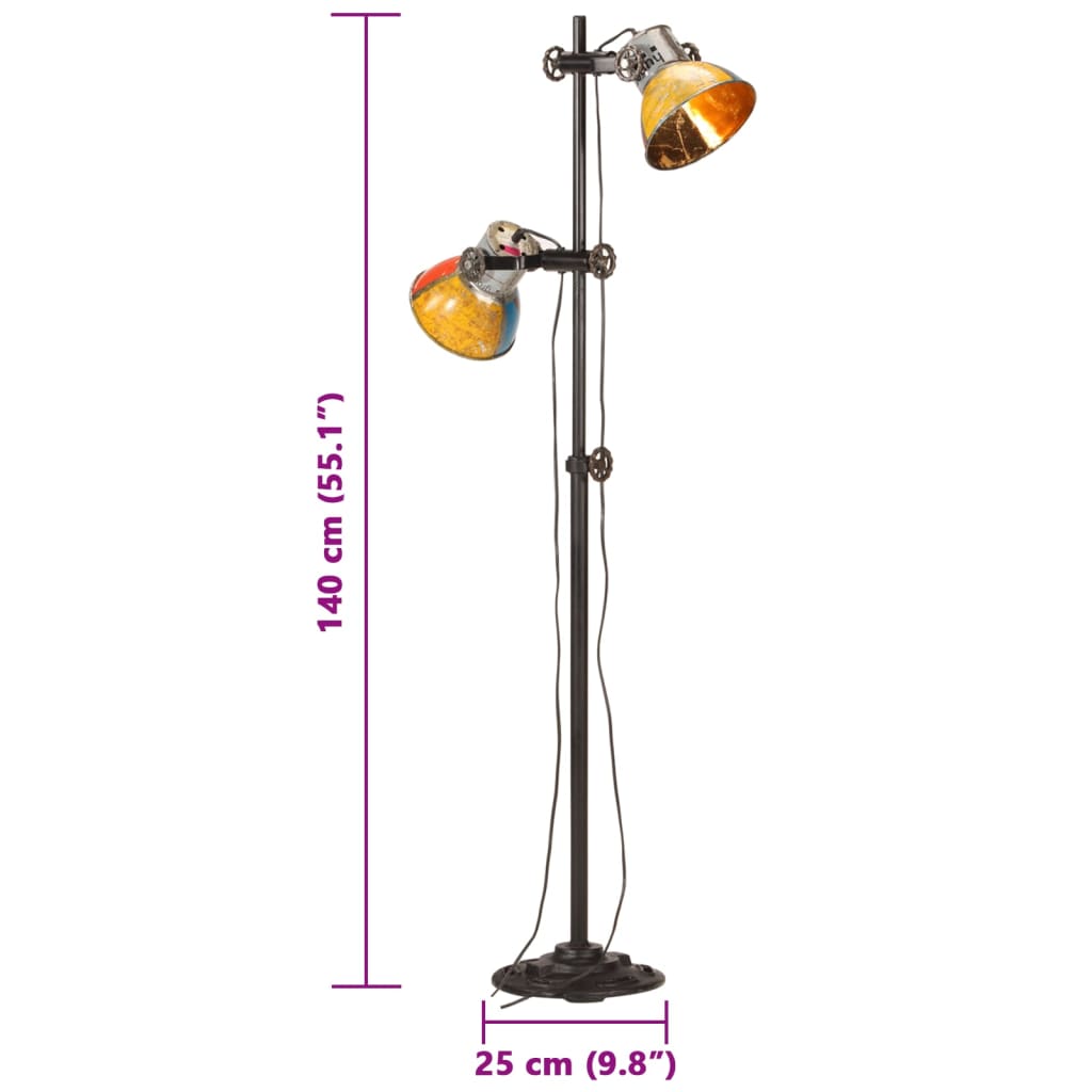 Industriële vloerlamp met twee verstelbare handgeschilderde metalen lampenkappen