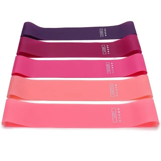 Weerstandsband set met vijf fitness elastieken en opbergzak voor krachttraining en yoga