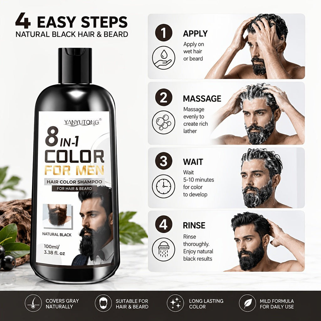 Zwarte Haarverfshampoo 8-in-1 – Voor Haar en Baard, Grijsdekking - Spotlights shopping