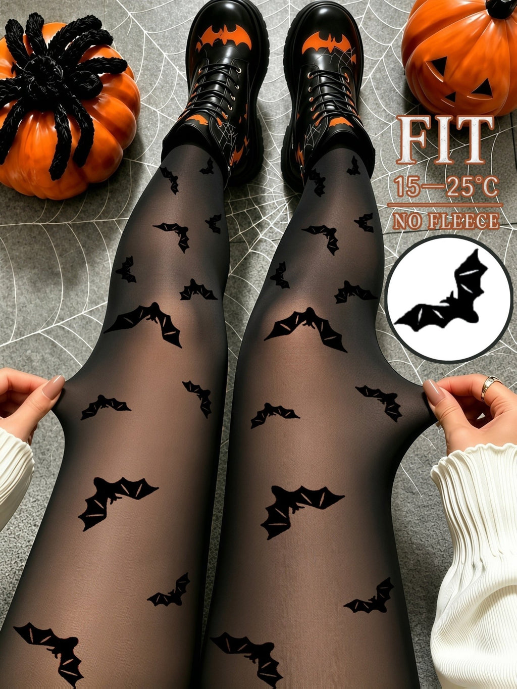Zwarte vleermuis panty voor dames voor Halloween